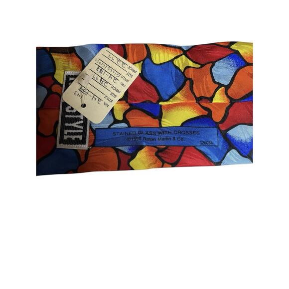 Vintage 1998 Ralph Marlin stained Glass With Crosses Rm Style Novelty Neck Tie - Picture 4 of 4